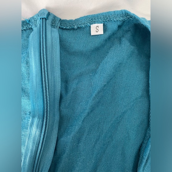 Tie front open midriff mini dress, turquoise , Size Small. - Picture 3 of 3